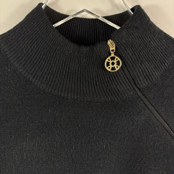 Luxe 360  Women’s Sweater M Black Mock Neck Turtle Neck Gold Zipper MCM Madmen - Picture 4 of 14